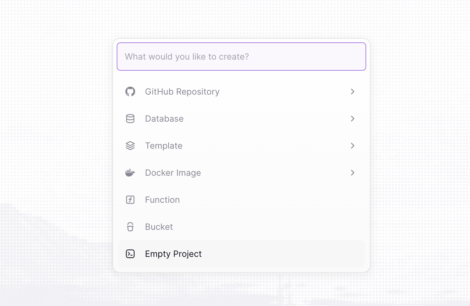 screenshot of creating a new project in Railway