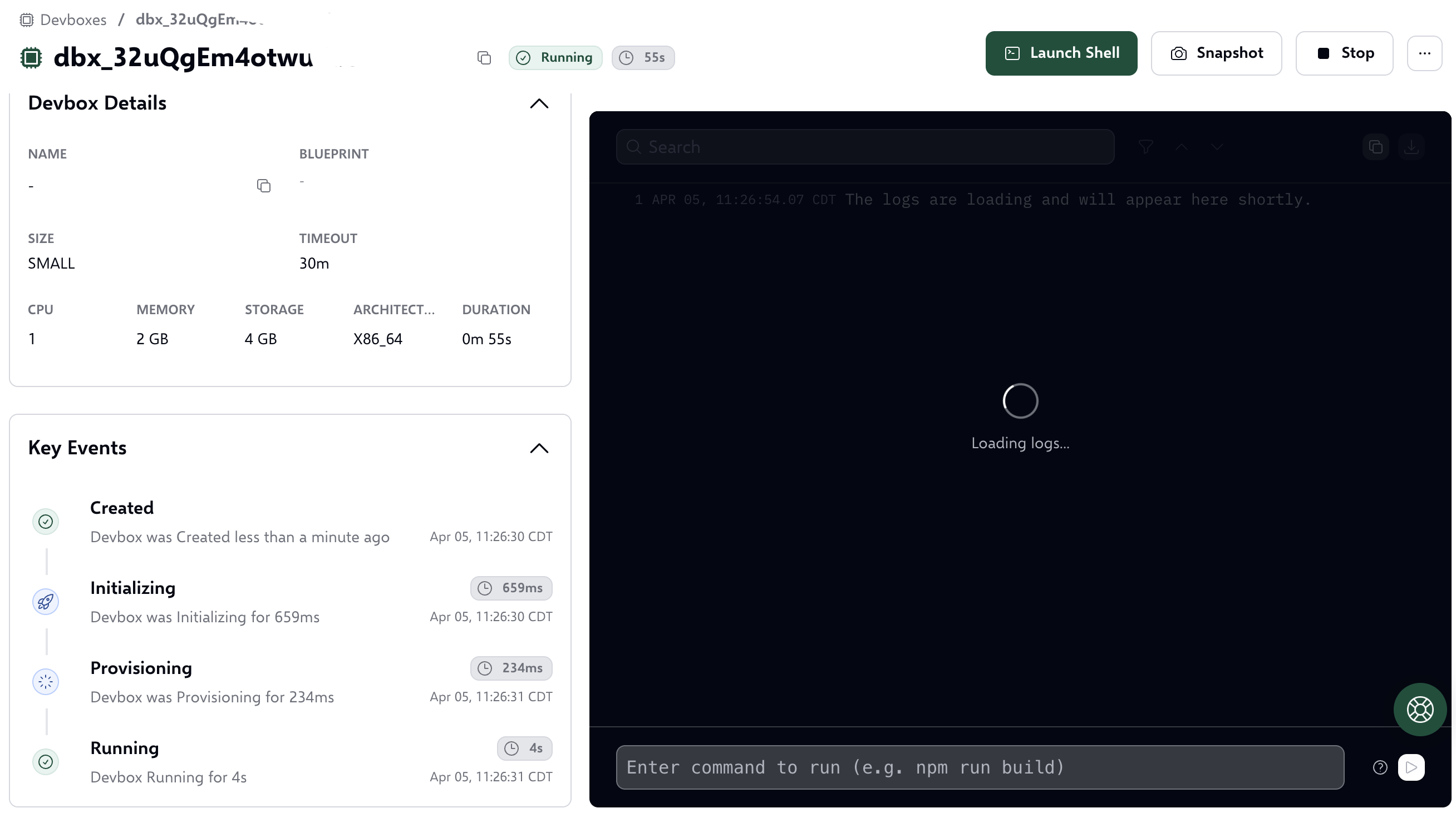 screenshot of Runloop sandbox UI