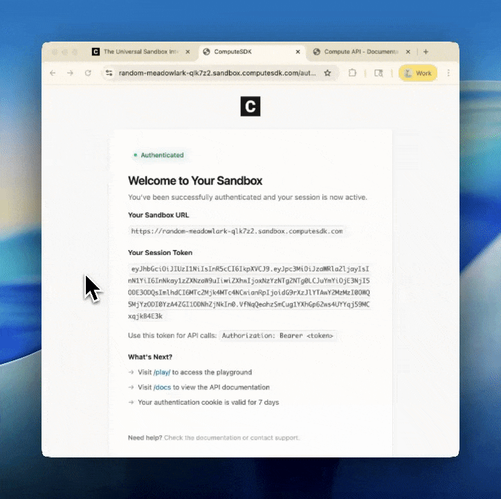 Screen recording of the built-in terminal access of Compute